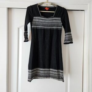 Krimson Klover Sweater Dress‎ Womens Small Gray White Merino Wool Fair Isle